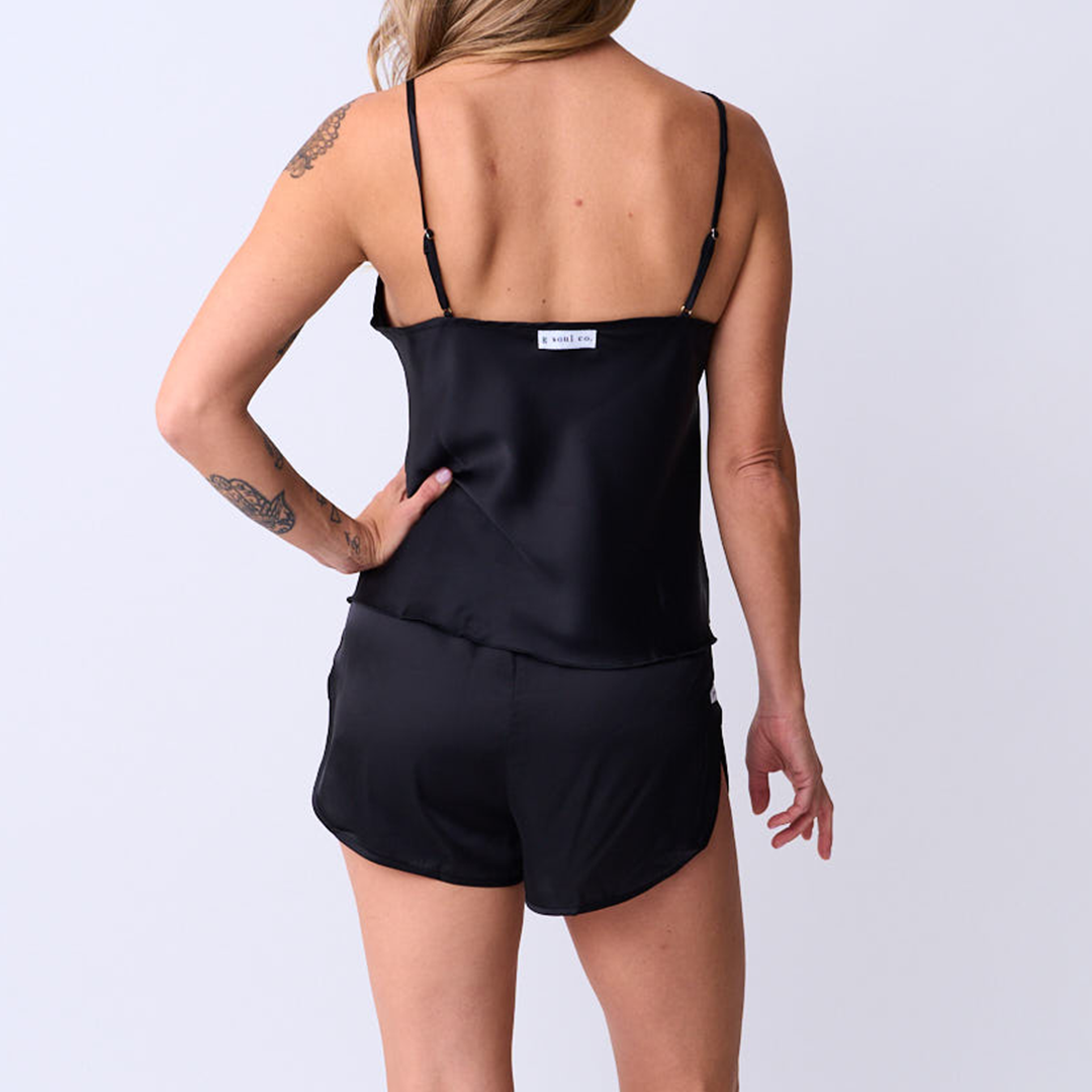 Silk PJ Set Bottoms - Black