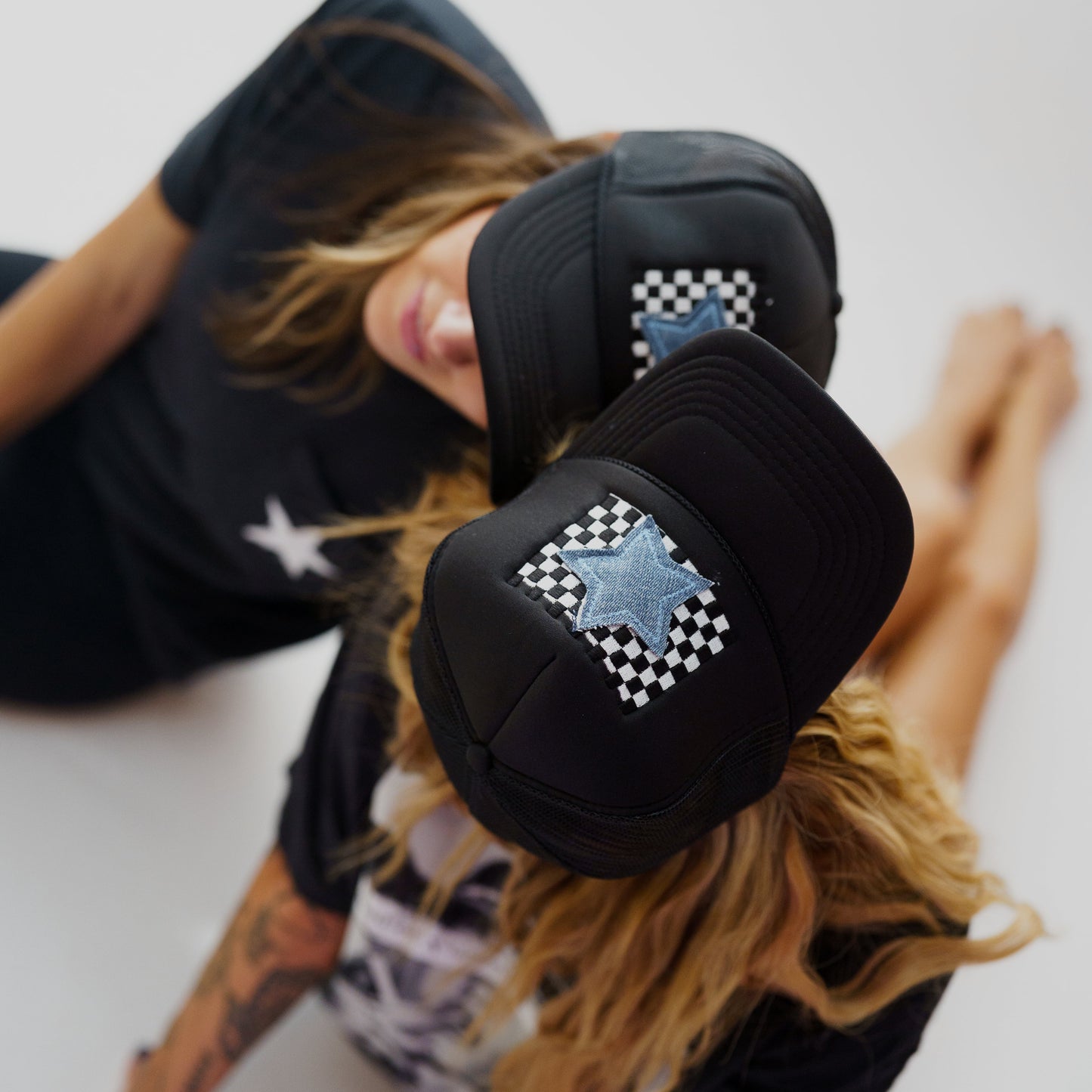 Denim Star Checkered Trucker Hat